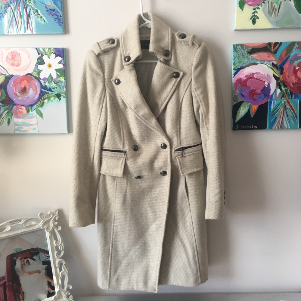Zara linen long pea coat